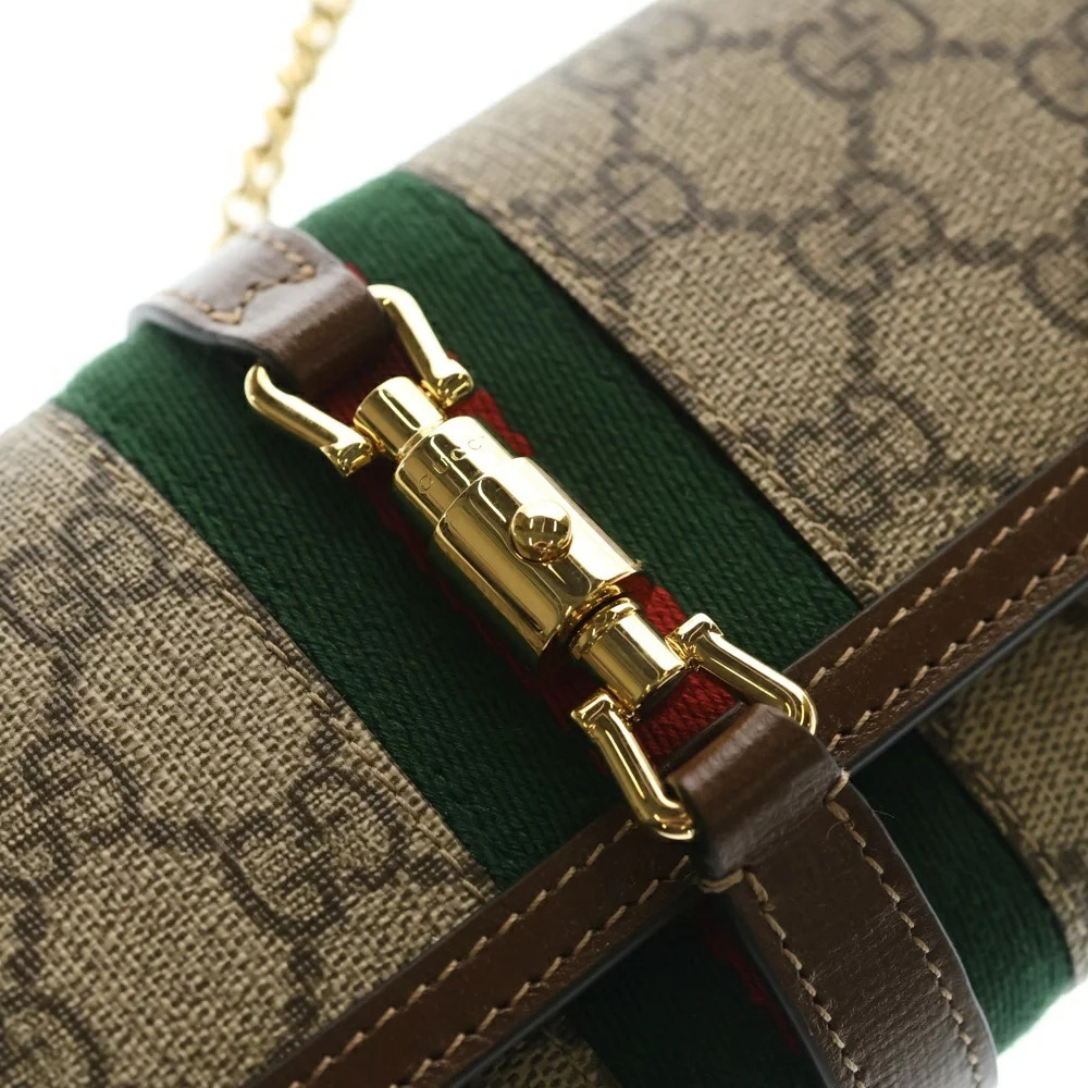 GUCCI Jackie GG Supreme Chain Wallet Shoulder Bag Beige - Picture 5 of 6